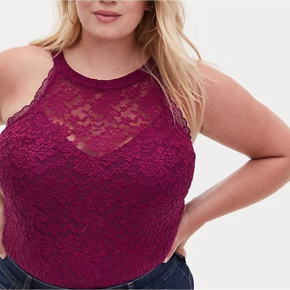 Torrid Coquette Romantic Goth 0x Berry Lacy High Neck Bodysuit Lingerie Insipred - Picture 3 of 8